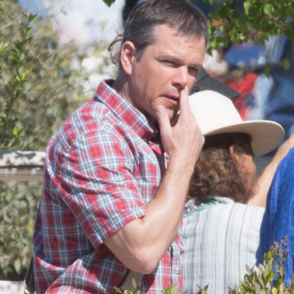 Exclusif - Matt Damon sur le tournage du film 'Downsizing' à Los Angeles, le 5 avril 2016