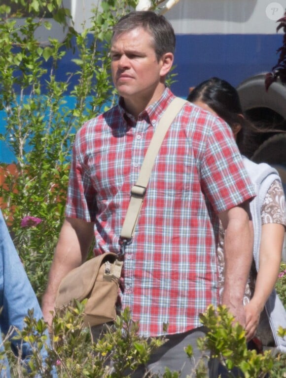 Exclusif - Matt Damon sur le tournage du film 'Downsizing' à Los Angeles, le 5 avril 2016