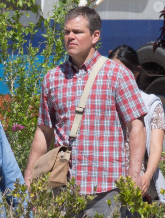 Exclusif - Matt Damon sur le tournage du film 'Downsizing' à Los Angeles, le 5 avril 2016