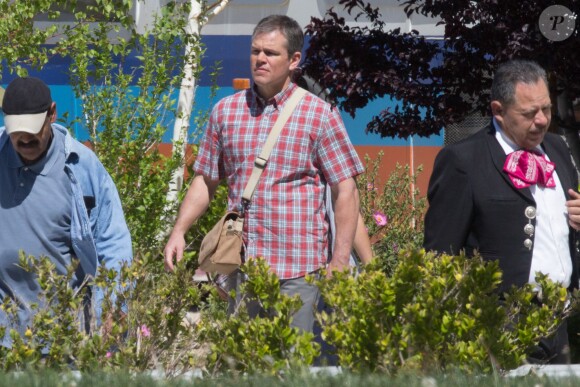 Exclusif - Matt Damon sur le tournage du film 'Downsizing' à Los Angeles, le 5 avril 2016