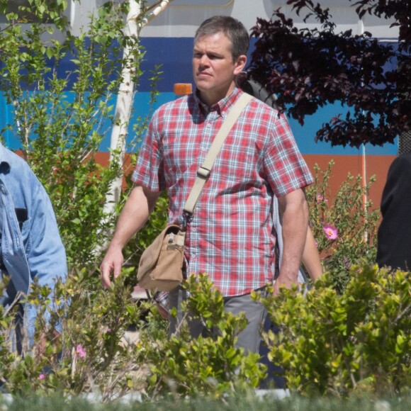 Exclusif - Matt Damon sur le tournage du film 'Downsizing' à Los Angeles, le 5 avril 2016