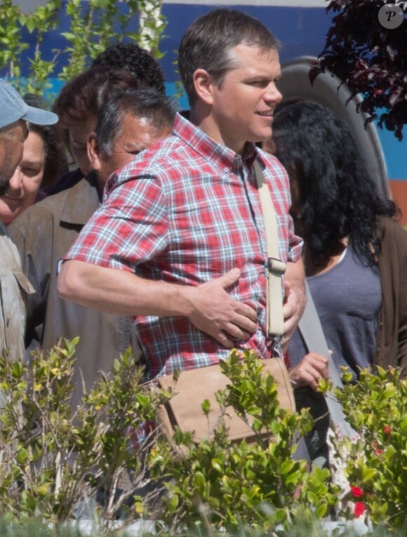 Exclusif - Matt Damon sur le tournage du film 'Downsizing' à Los Angeles, le 5 avril 2016