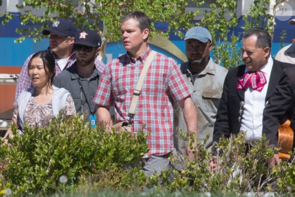 Exclusif - Matt Damon sur le tournage du film 'Downsizing' à Los Angeles, le 5 avril 2016