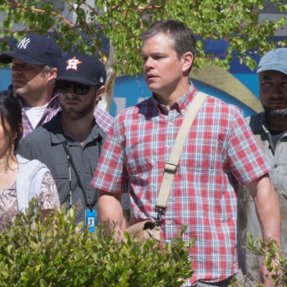 Exclusif - Matt Damon sur le tournage du film 'Downsizing' à Los Angeles, le 5 avril 2016