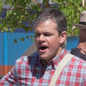 Exclusif - Matt Damon sur le tournage du film 'Downsizing' à Los Angeles, le 5 avril 2016