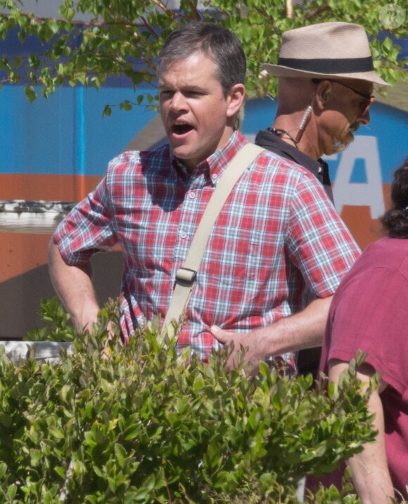 Exclusif - Matt Damon sur le tournage du film 'Downsizing' à Los Angeles, le 5 avril 2016