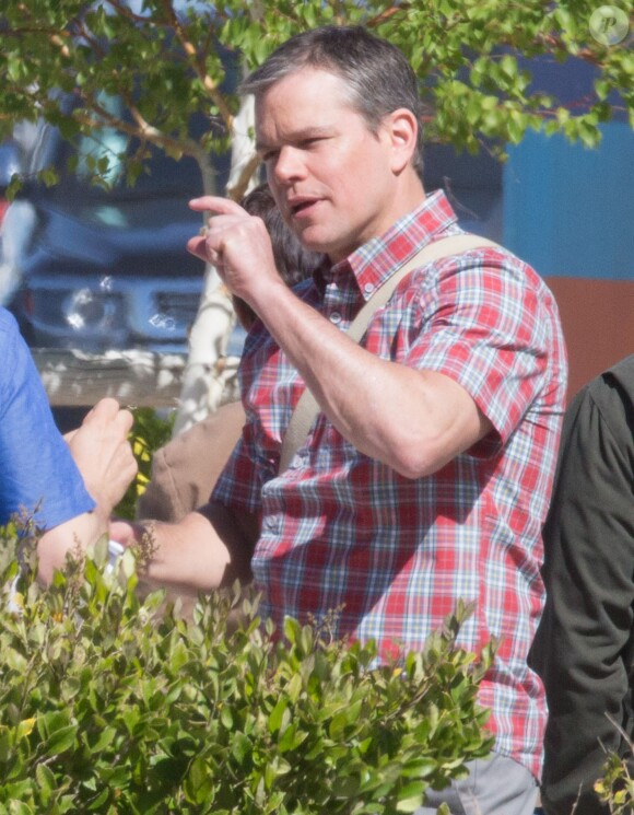 Exclusif - Matt Damon sur le tournage du film 'Downsizing' à Los Angeles, le 5 avril 2016