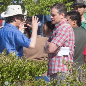 Exclusif - Matt Damon sur le tournage du film 'Downsizing' à Los Angeles, le 5 avril 2016