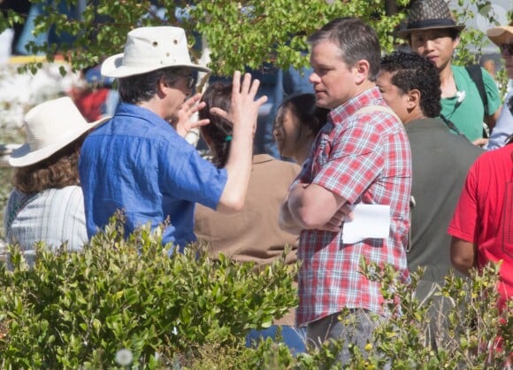 Exclusif - Matt Damon sur le tournage du film 'Downsizing' à Los Angeles, le 5 avril 2016