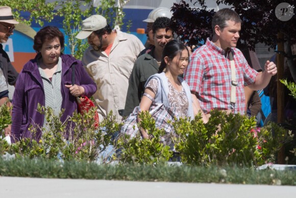 Exclusif - Matt Damon sur le tournage du film 'Downsizing' à Los Angeles, le 5 avril 2016
