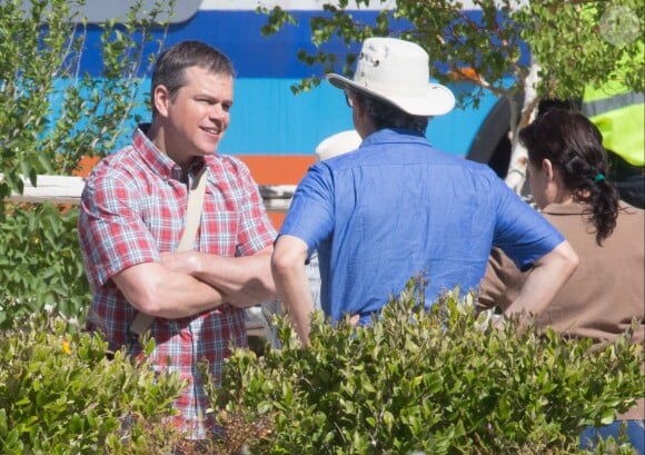 Exclusif - Matt Damon sur le tournage du film 'Downsizing' à Los Angeles, le 5 avril 2016