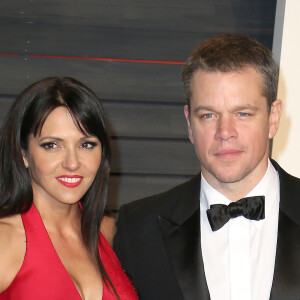 Matt Damon et sa femme Luciana Barroso - People à la soirée "Vanity Fair Oscar Party" après la 88ème cérémonie des Oscars à Beverly Hills, le 28 février 2016.