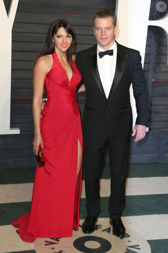 Matt Damon et sa femme Luciana Barroso - People à la soirée "Vanity Fair Oscar Party" après la 88ème cérémonie des Oscars à Beverly Hills, le 28 février 2016.