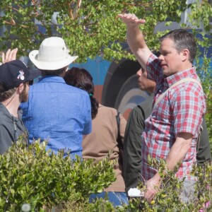 Exclusif - Matt Damon, qui semble avoir pris du poids, sur le tournage du film 'Downsizing' à Los Angeles, le 5 avril 2016