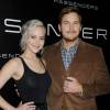 Jennifer Lawrence et Chris Pratt lors de la présentation Sony Pictures au CinemaCon de Las Vegas, le 12 avril 2016.