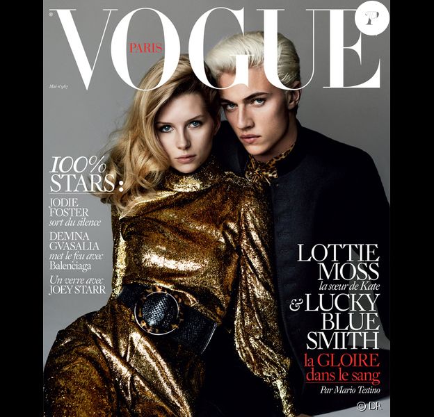 Lottie Moss et Lucky Blue Smith en couverture du nouveau numéro (mai 2016 de Vogue Paris). Photo par Mario Testino.
