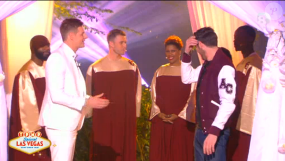 Matthieu Delormeau demande Camille Combal en mariage - Emission TPMP à Vegas, diffusée le 21 avril 2016 sur D8.