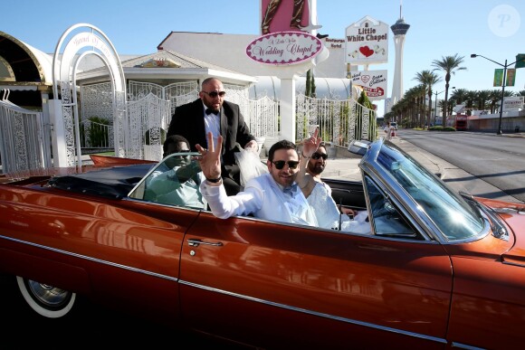 Exclusif -  Mariage de Cyril Hanouna avec Camille Combal dans la Little White Wedding Chapel de Las Vegas le 2 avril 2016.