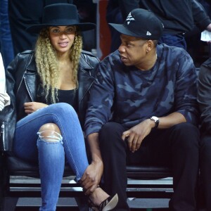 Beyoncé et Jay Z au Staples Center à Los Angeles, le 3 mars 2016.