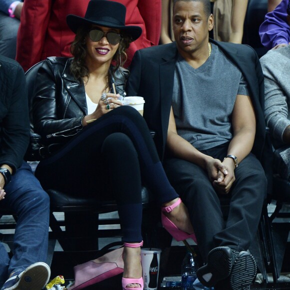 Beyoncé et Jay Z au Staples Center à Los Angeles, le 20 février 2016.