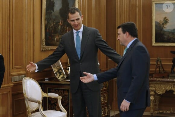 Le roi Felipe IV d'Espagne reçoit le politicien Aitor Esteban Blanco au palais Zarzuela de Madrid le 25 avril 2016.