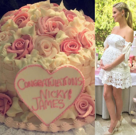 Photo du gâteau pour la baby-shower de Nicky Hilton organisée dans les jardins de l'hôtel Bel Air à Beverly Hills, le 13 mai 2016