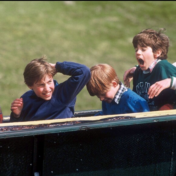 Les princes William et Harry avec leur mère Lady Diana dans un parc d'attractions en juillet 1994.