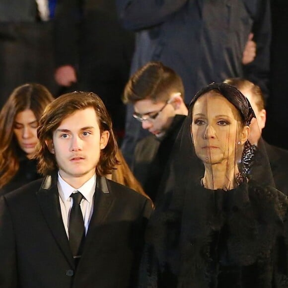 Céline Dion, ses enfants René-Charles Angélil, les jumeaux Nelson Angélil et Eddy Angélil - Sorties des obsèques nationales de René Angélil en la Basi­lique Notre-Dame de Montréal, le 22 janvier 2016