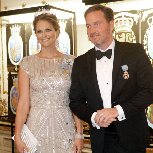 La princesse Madeleine de Suède et son mari Christopher O'Neill lors du banquet donné en l'honneur du 70e anniversaire du roi Carl XVI GUstaf de Suède au palais royal à Stockholm, le 30 avril 2016.