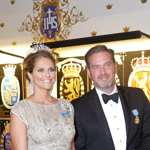 La princesse Madeleine de Suède et son mari Christopher O'Neill lors du banquet donné en l'honneur du 70e anniversaire du roi Carl XVI GUstaf de Suède au palais royal à Stockholm, le 30 avril 2016.