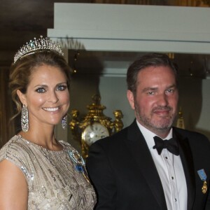 La princesse Madeleine de Suède et son mari Christopher O'Neill lors du banquet donné en l'honneur du 70e anniversaire du roi Carl XVI GUstaf de Suède au palais royal à Stockholm, le 30 avril 2016.