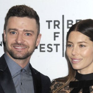 Justin Timberlake et sa femme Jessica Biel lors de la première "The Devil and the Deep Blue Sea" pendant le Festival du Film de TriBeCa 2016 au John Zuccotti Theater à New York, le 14 avril 2016