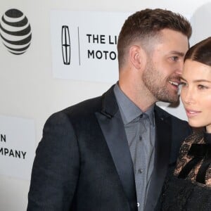 Justin Timberlake et sa femme Jessica Biel lors de la première "The Devil and the Deep Blue Sea" pendant le Festival du Film de TriBeCa 2016 au John Zuccotti Theater à New York, le 14 avril 2016