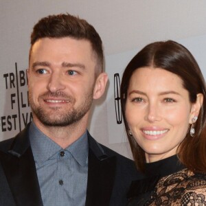 Justin Timberlake et sa femme Jessica Biel lors de la première "The Devil and the Deep Blue Sea" pendant le Festival du Film de TriBeCa 2016 au John Zuccotti Theater à New York, le 14 avril 2016