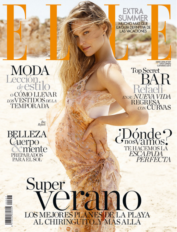 Bar Refaeli, enceinte et en couverture du magazine Elle España. Numéro de juin 2016. Photo d'Eyal Nevo.