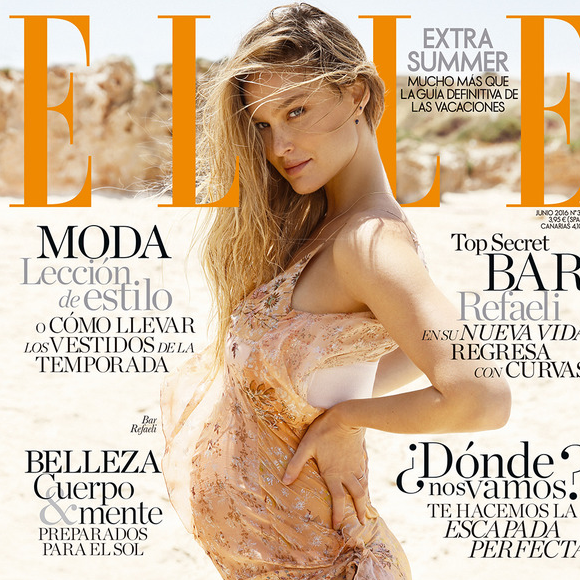 Bar Refaeli, enceinte et en couverture du magazine Elle España. Numéro de juin 2016. Photo d'Eyal Nevo.