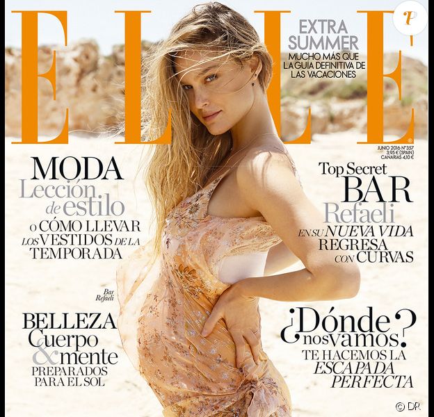 Bar Refaeli, enceinte et en couverture du magazine Elle España. Numéro de juin 2016. Photo d'Eyal Nevo.