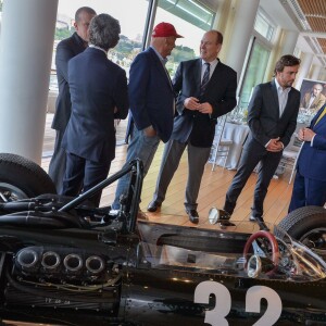 Olivier Panis, Alain Prost, Niki Lauda, le prince Albert II de Monaco, Fernando Alonso et Jackie Stewart - Le prince Albert II de Monaco au yacht club de Monaco pour fêter le 50ème anniversaire de la 1ère victoire de Jackie Stewart à Monaco, le 27 mai 2016. © Michael Alesi/Bestimage