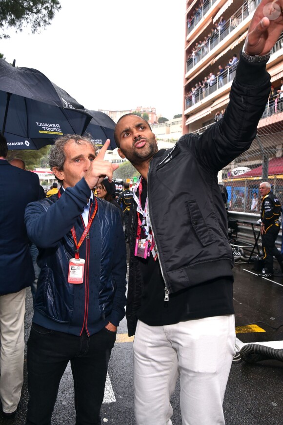 Alain Prost et Tony Parker au 74e Grand Prix de F1 de Monaco, remporté par Lewis Hamilton devant D. Ricciardo et S. Perez, le 29 mai 2016. © Bruno Bebert/Bestimage
