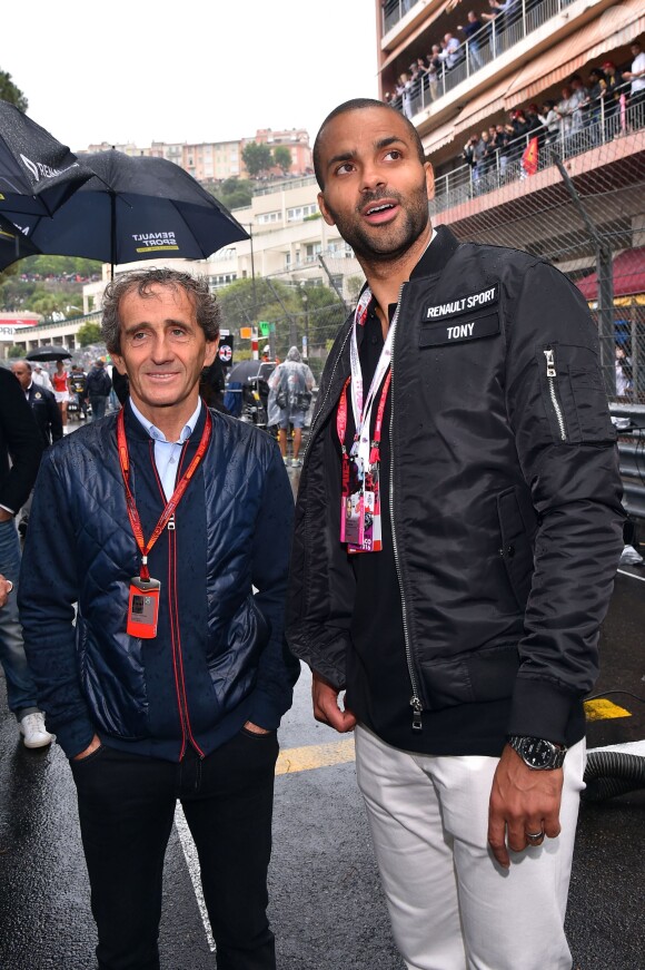 Alain Prost et Tony Parker au 74e Grand Prix de F1 de Monaco, remporté par Lewis Hamilton devant D. Ricciardo et S. Perez, le 29 mai 2016. © Bruno Bebert/Bestimage