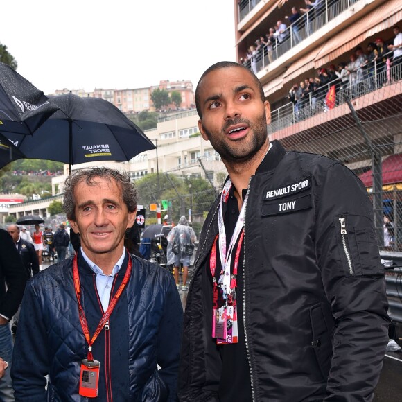 Alain Prost et Tony Parker au 74e Grand Prix de F1 de Monaco, remporté par Lewis Hamilton devant D. Ricciardo et S. Perez, le 29 mai 2016. © Bruno Bebert/Bestimage