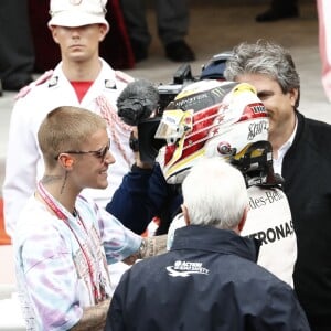 Justin Bieber a pu célébrer la victoire de son ami Lewis Hamilton au 74e Grand Prix de F1 de Monaco, remporté par Lewis Hamilton devant D. Ricciardo et S. Perez, le 29 mai 2016.