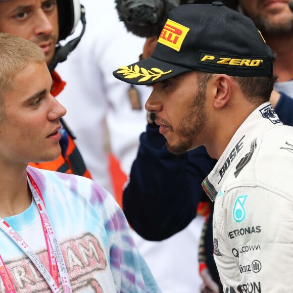 Justin Bieber a pu célébrer la victoire de son ami Lewis Hamilton au 74e Grand Prix de F1 de Monaco, remporté par Lewis Hamilton devant D. Ricciardo et S. Perez, le 29 mai 2016.