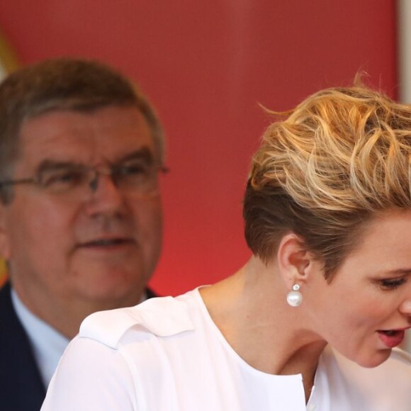 La princesse Charlene et le prince Albert II de Monaco ont célébré le succès de Lewis Hamilton au 74e Grand Prix de F1 de Monaco, remporté par le Britannique devant D. Ricciardo et S. Perez, le 29 mai 2016. © Bruno Bebert/Bestimage