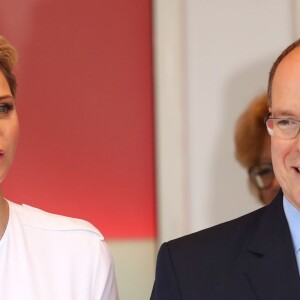 La princesse Charlene et le prince Albert II de Monaco ont célébré le succès de Lewis Hamilton au 74e Grand Prix de F1 de Monaco, remporté par le Britannique devant D. Ricciardo et S. Perez, le 29 mai 2016. © Bruno Bebert/Bestimage