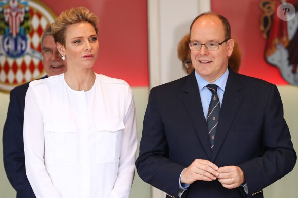 La princesse Charlene et le prince Albert II de Monaco ont célébré le succès de Lewis Hamilton au 74e Grand Prix de F1 de Monaco, remporté par le Britannique devant D. Ricciardo et S. Perez, le 29 mai 2016. © Bruno Bebert/Bestimage