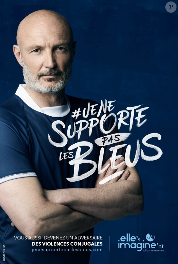 Frank Leboeuf participe à la campagne "Je ne supporte les bleus" de l'association Elle's Imagine'nt contre les violences conjugales, mai 2016.