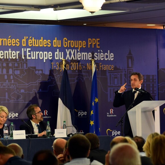 Nicolas Sarkozy a participé aux Journées d'études du Parti Populaire Européen à l'hôtel Méridien à Nice, le 1er juin 2016. © Bruno Bebert/Bestimage