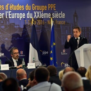 Nicolas Sarkozy a participé aux Journées d'études du Parti Populaire Européen à l'hôtel Méridien à Nice, le 1er juin 2016. © Bruno Bebert/Bestimage