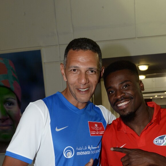 Serge Aurier et Roschdy Zem au "Charity Football Game 2016" au festival Marrakech du Rire. Le match de foot réunis des célébrités au Grand Stade de Marrakech et les bénéfices sont reversés aux associations marocaines d'aide à l'enfance. Marrakech, le 5 juin 2016. © Bellack Rachid/Bestimage